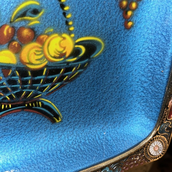 Vintage BRASS ENAMELED FOOTED Tray - Picture 3 of 11